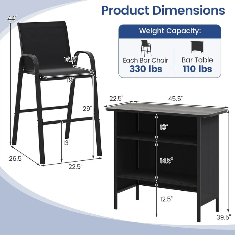 3 Piece Outdoor Bar Set with Footrest and 2-Tier Shelf by DirectDeals