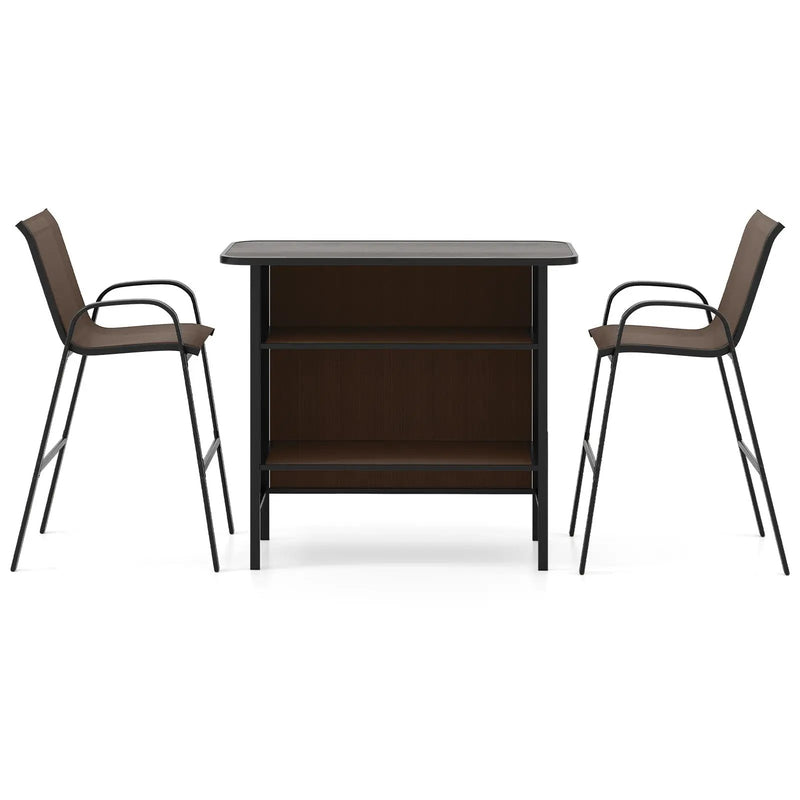 3 Piece Outdoor Bar Set with Footrest and 2-Tier Shelf by DirectDeals