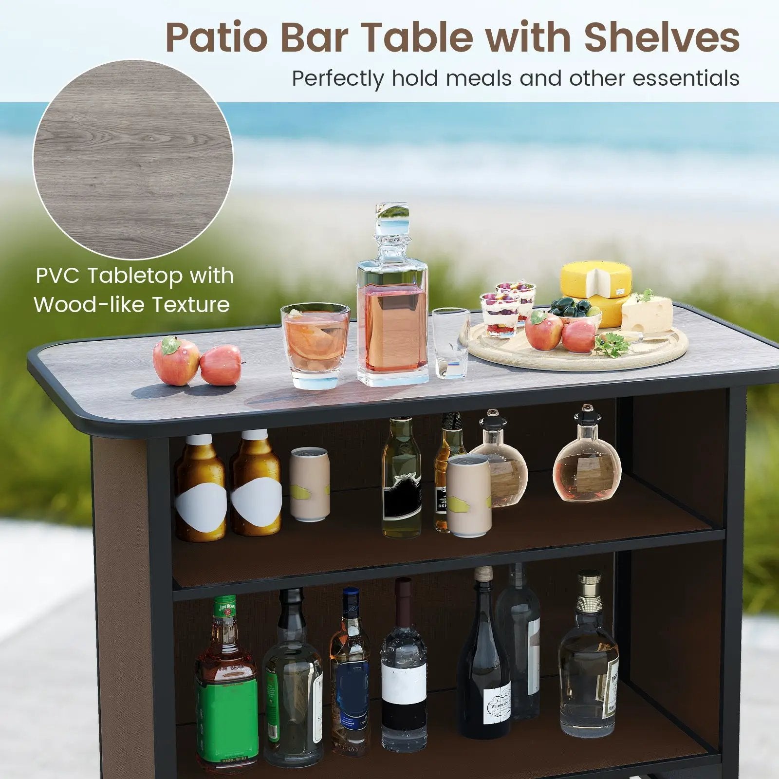 3 Piece Outdoor Bar Set with Footrest and 2-Tier Shelf by DirectDeals