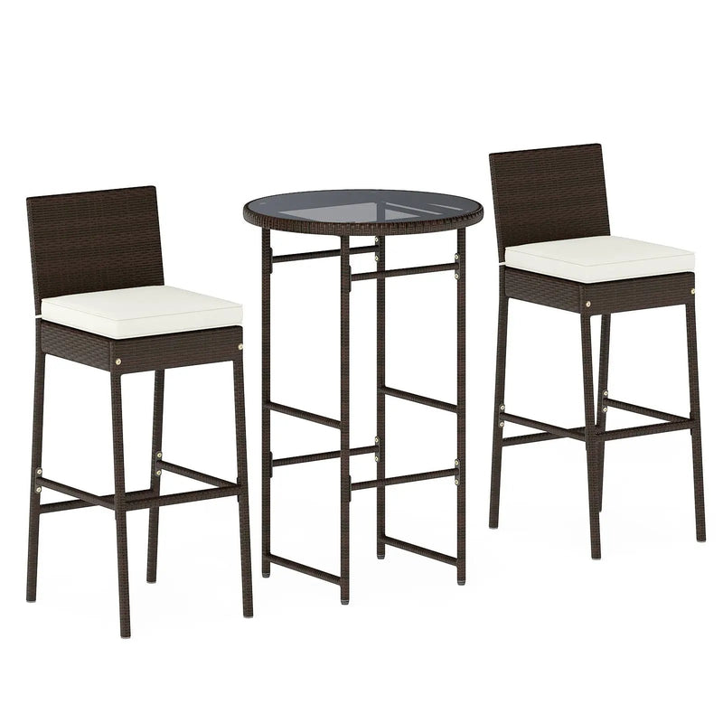 3 Piece Outdoor Bar Set Patio Heavy-Duty Metal Barstool and Table Set-White by DirectDeals