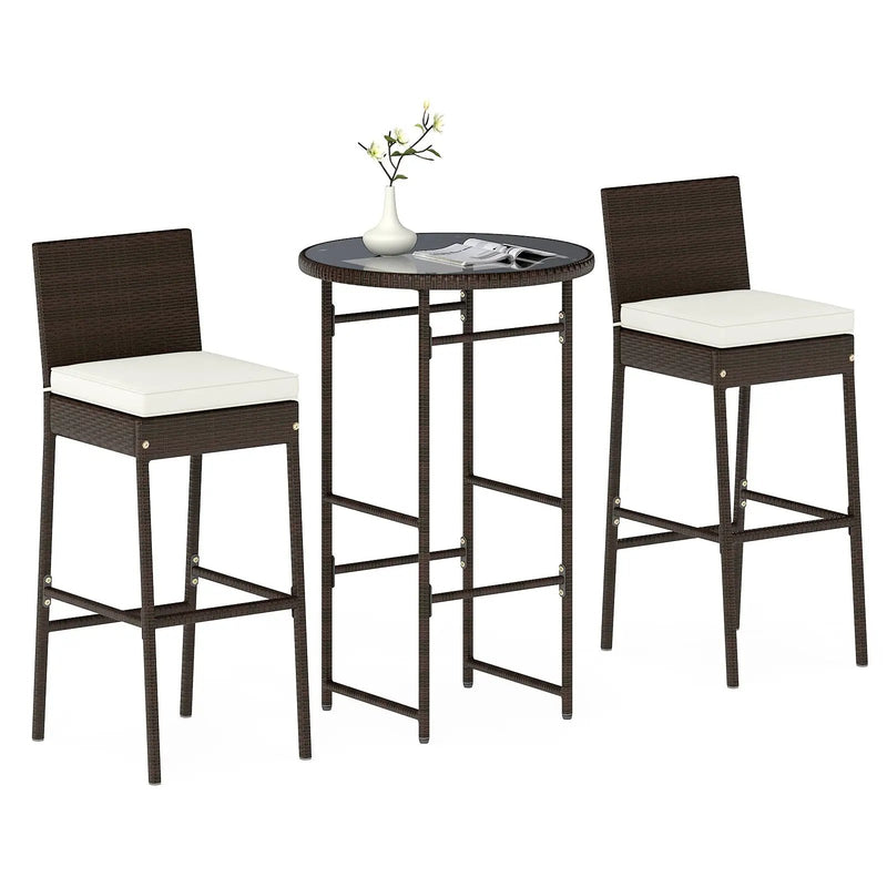 3 Piece Outdoor Bar Set Patio Heavy-Duty Metal Barstool and Table Set-White by DirectDeals
