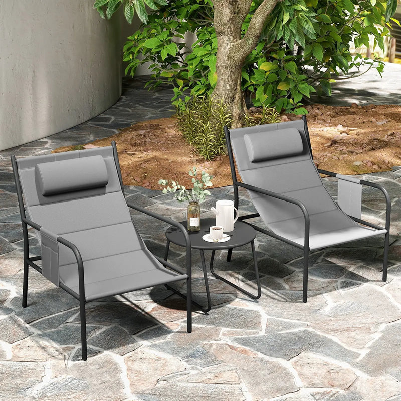 3 Piece Outdoor Bistro Set Patio Metal Chair and Coffee Table Set-Gray by DirectDeals