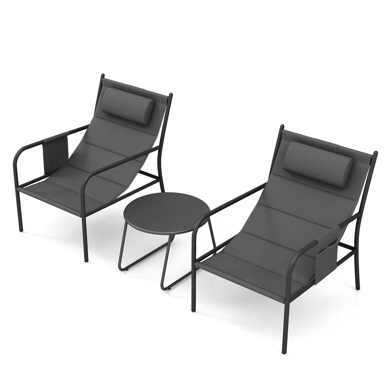 3 Piece Outdoor Bistro Set Patio Metal Chair and Coffee Table Set-Gray by DirectDeals