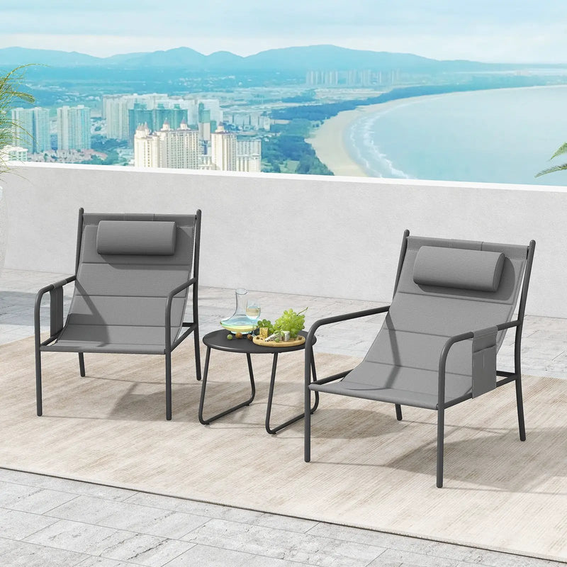 3 Piece Outdoor Bistro Set Patio Metal Chair and Coffee Table Set-Gray by DirectDeals