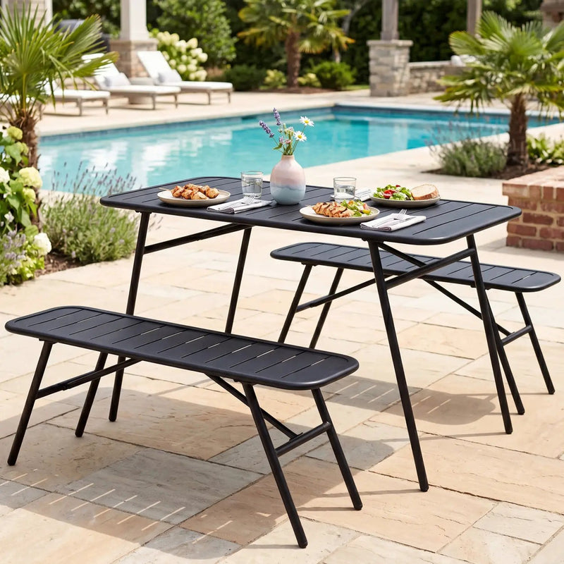 3-Piece Metal Patio Dining Set with Table and 2 Benches by DirectDeals