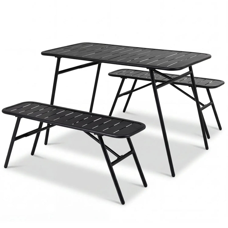 3-Piece Metal Patio Dining Set with Table and 2 Benches by DirectDeals