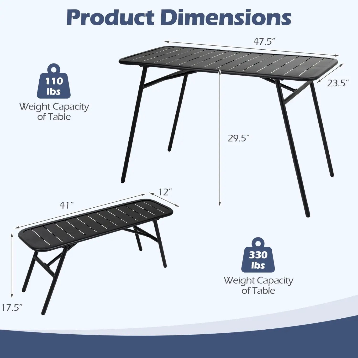 3-Piece Metal Patio Dining Set with Table and 2 Benches by DirectDeals