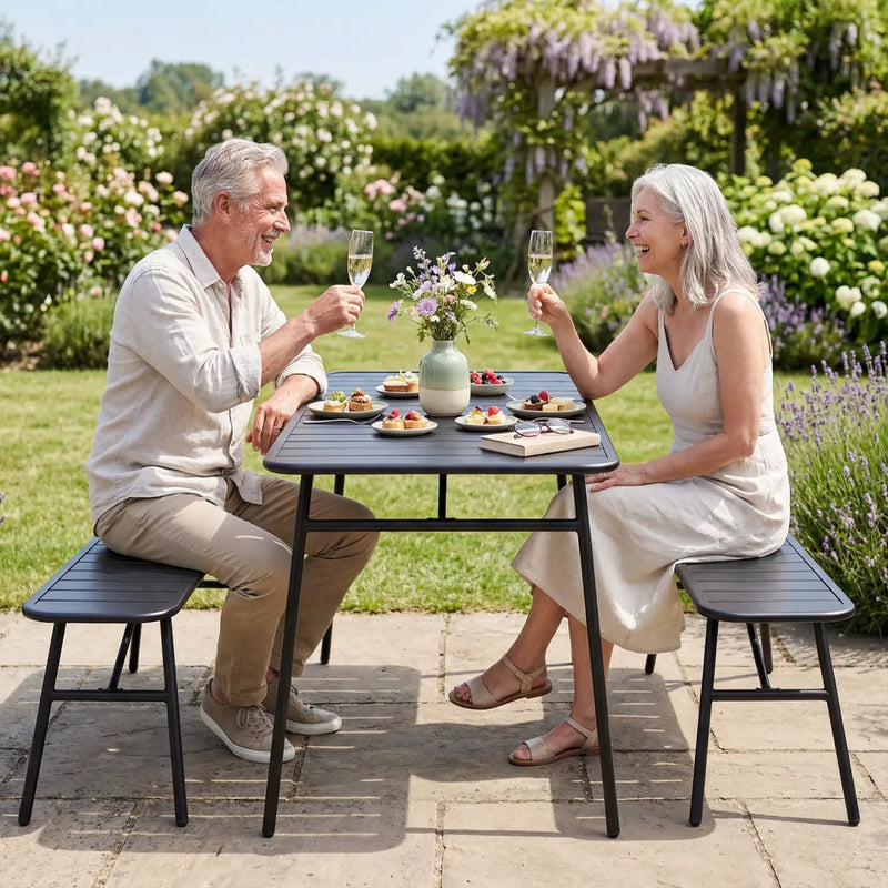 3-Piece Metal Patio Dining Set with Table and 2 Benches by DirectDeals