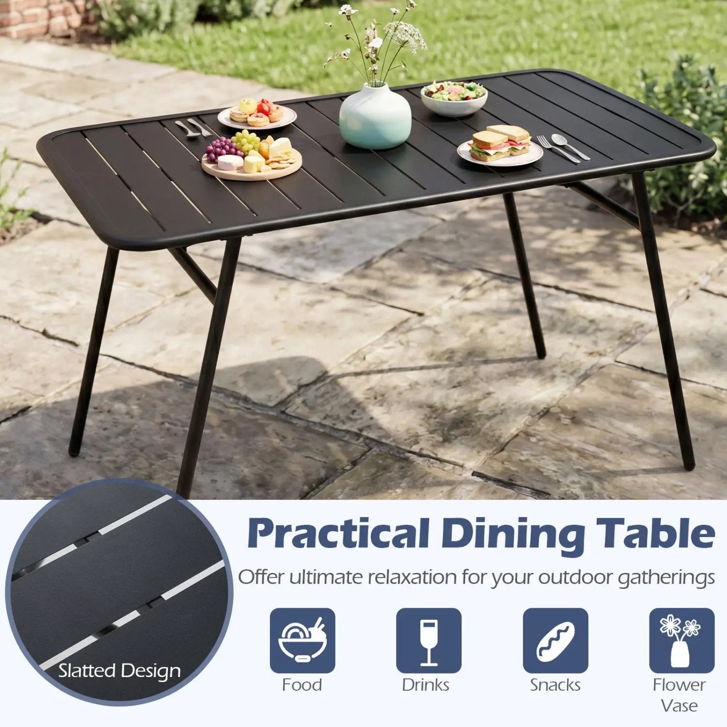 3-Piece Metal Patio Dining Set with Table and 2 Benches by DirectDeals
