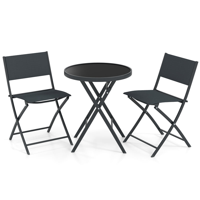 3 Piece Outdoor Folding Patio Bistro Set with Tempered Glass Coffee Table and 2 Patio Chairs by DirectDeals