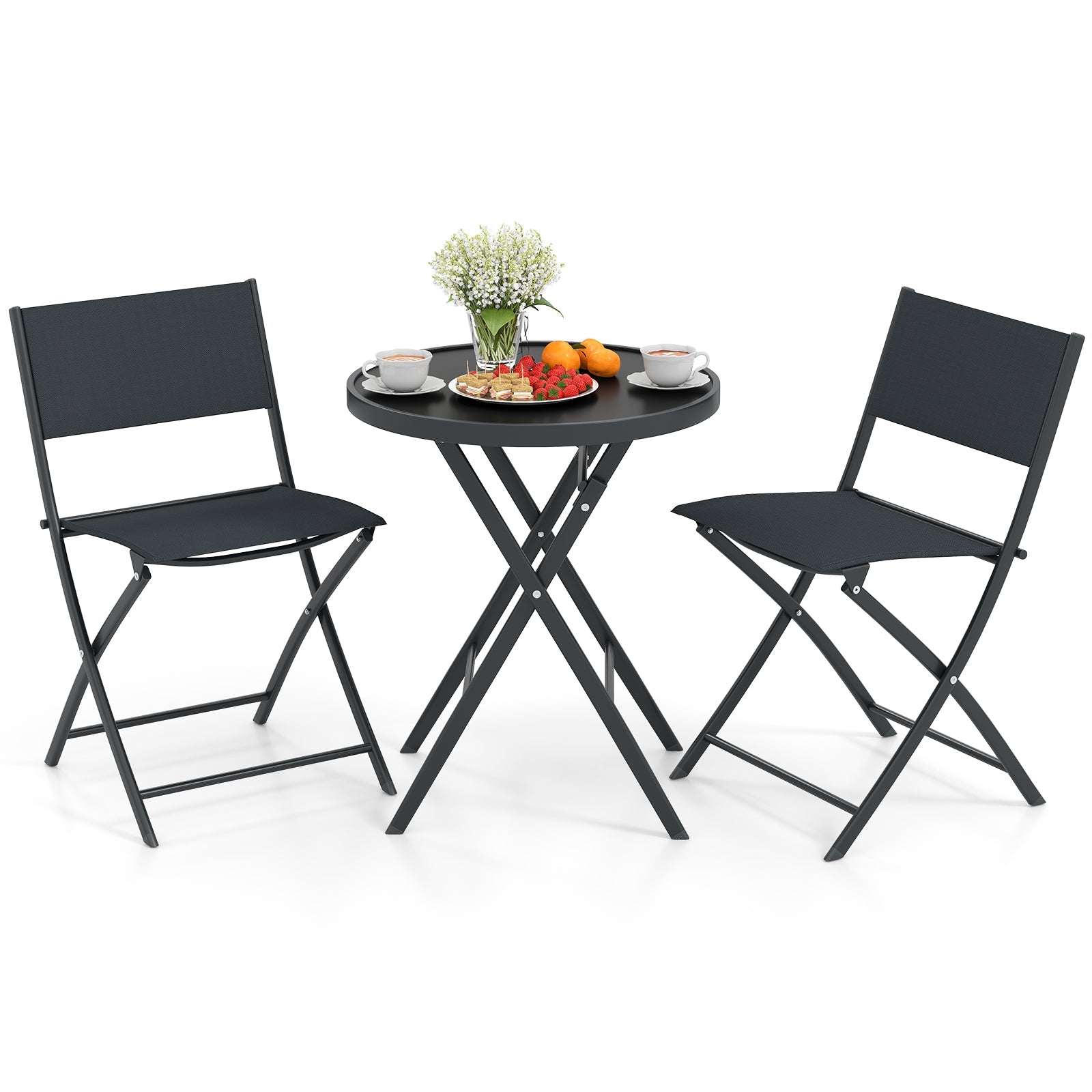 3 Piece Outdoor Folding Patio Bistro Set with Tempered Glass Coffee Table and 2 Patio Chairs by DirectDeals