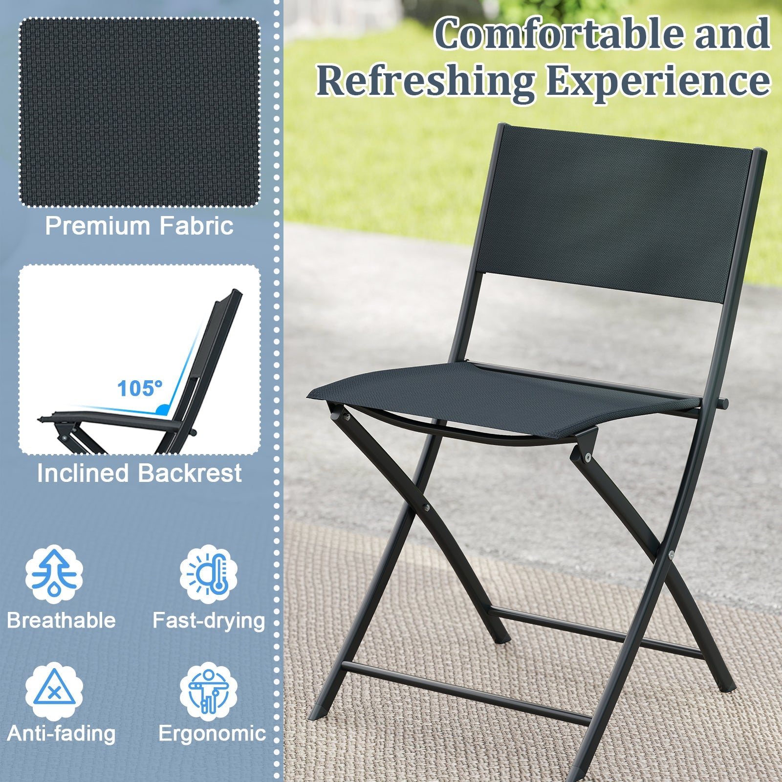 3 Piece Outdoor Folding Patio Bistro Set with Tempered Glass Coffee Table and 2 Patio Chairs by DirectDeals