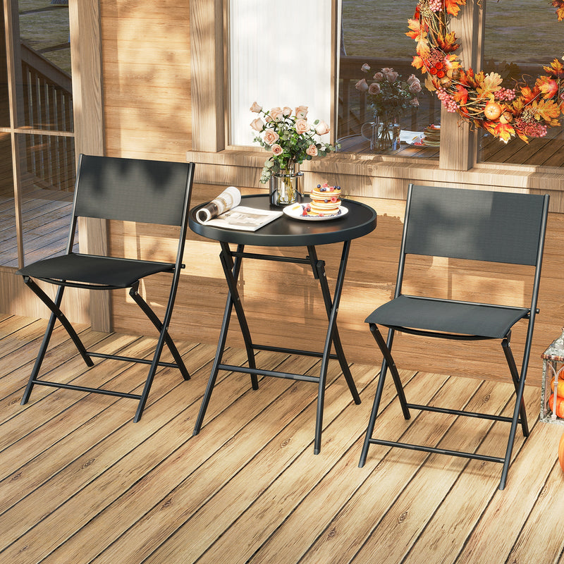 3 Piece Outdoor Folding Patio Bistro Set with Tempered Glass Coffee Table and 2 Patio Chairs by DirectDeals