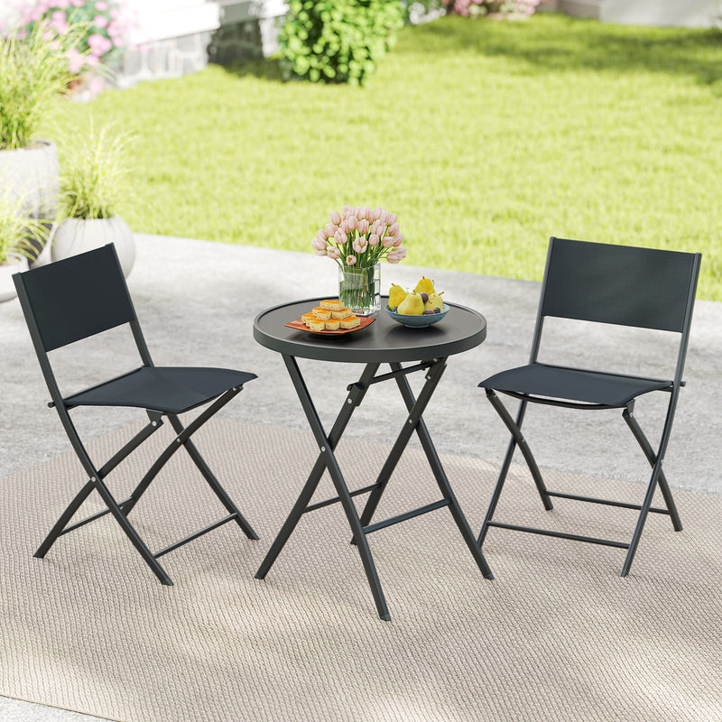 3 Piece Outdoor Folding Patio Bistro Set with Tempered Glass Coffee Table and 2 Patio Chairs by DirectDeals