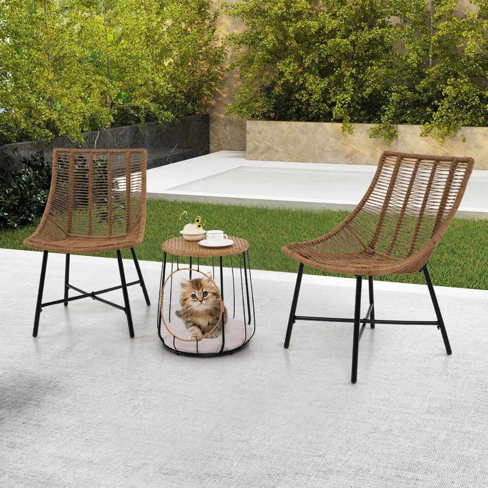 3 Piece Outdoor Furniture Set with Pet Housefor Patio Yard-Brown by DirectDeals