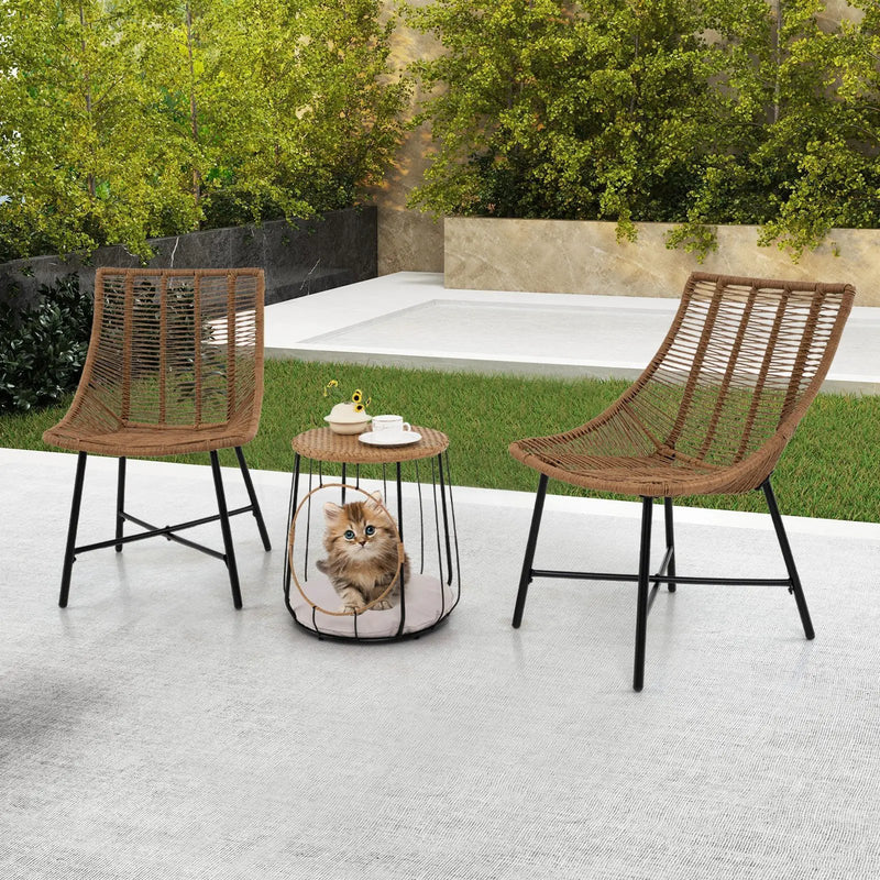 3 Piece Outdoor Furniture Set with Pet Housefor Patio Yard-Brown by DirectDeals