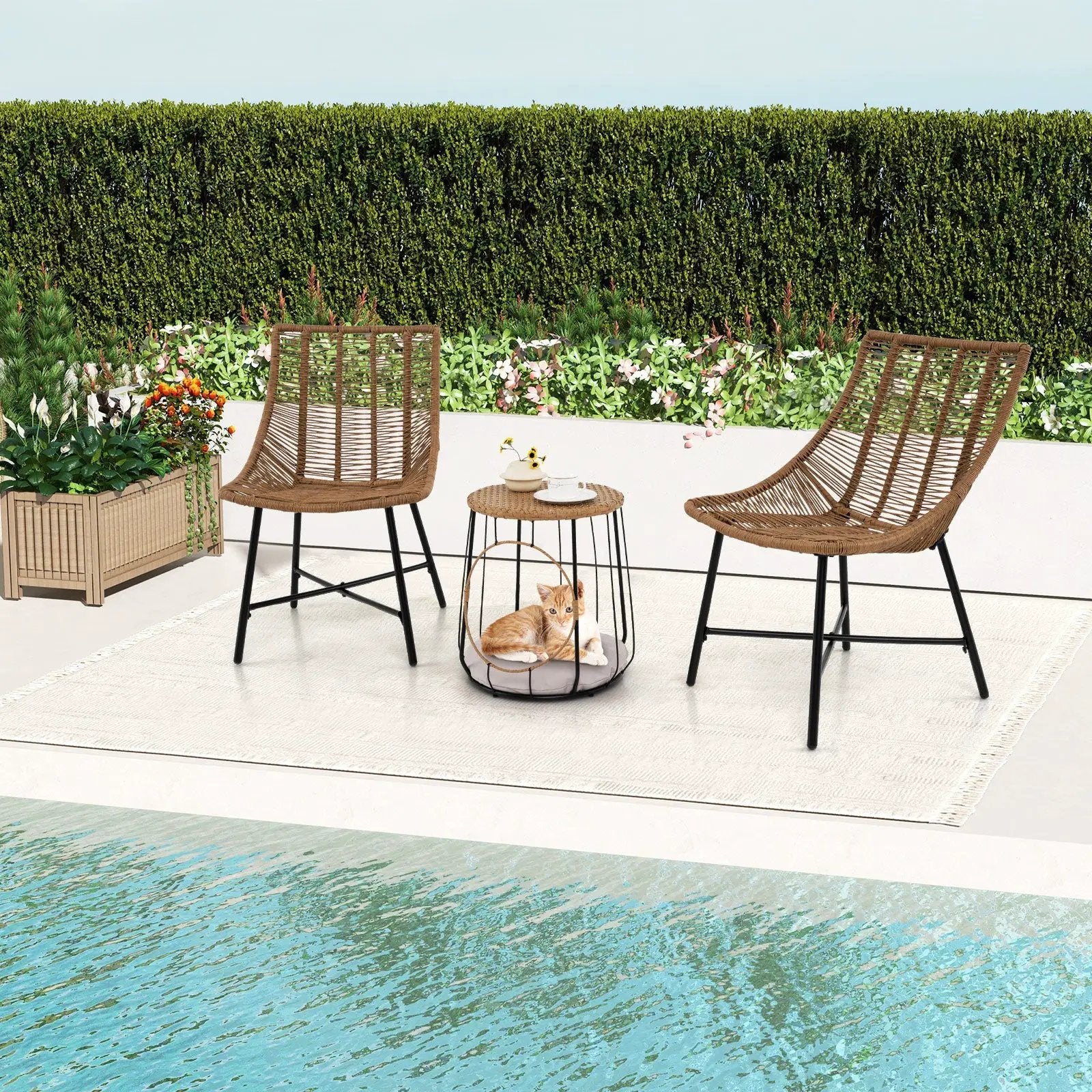 3 Piece Outdoor Furniture Set with Pet Housefor Patio Yard-Brown by DirectDeals