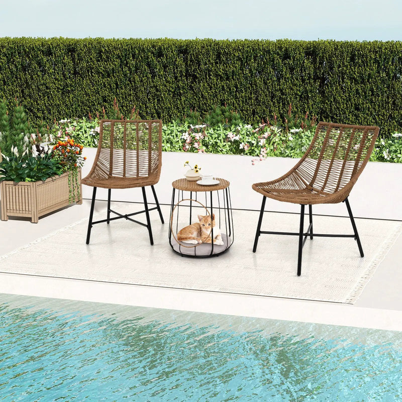 3 Piece Outdoor Furniture Set with Pet Housefor Patio Yard-Brown by DirectDeals