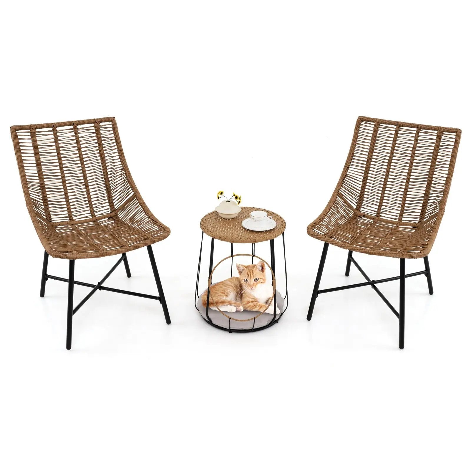 3 Piece Outdoor Furniture Set with Pet Housefor Patio Yard-Brown by DirectDeals