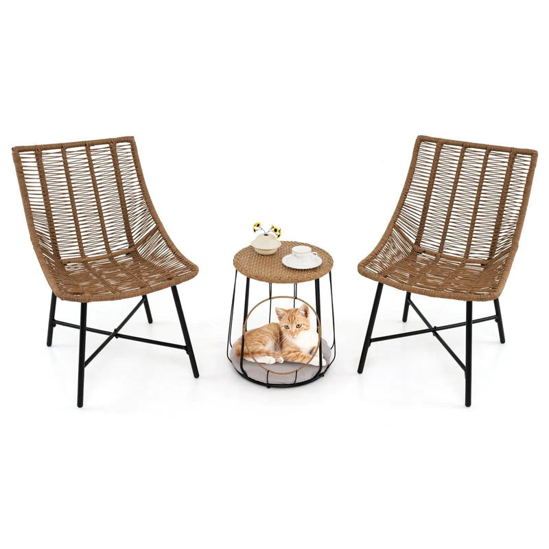 3 Piece Outdoor Furniture Set with Pet Housefor Patio Yard-Brown by DirectDeals