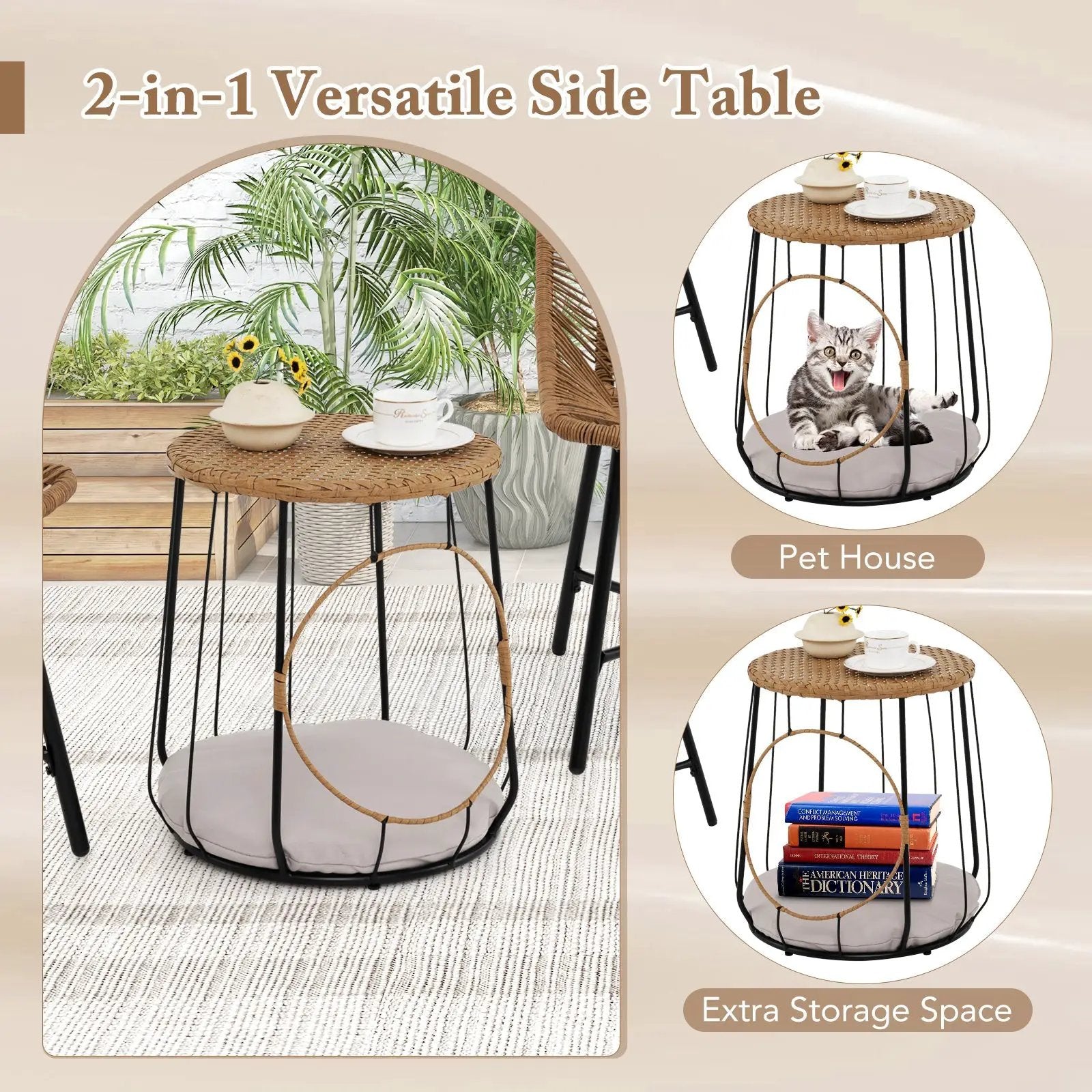 3 Piece Outdoor Furniture Set with Pet Housefor Patio Yard-Brown by DirectDeals