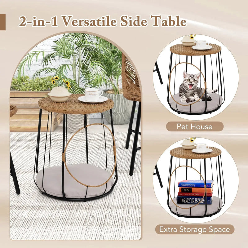 3 Piece Outdoor Furniture Set with Pet Housefor Patio Yard-Brown by DirectDeals