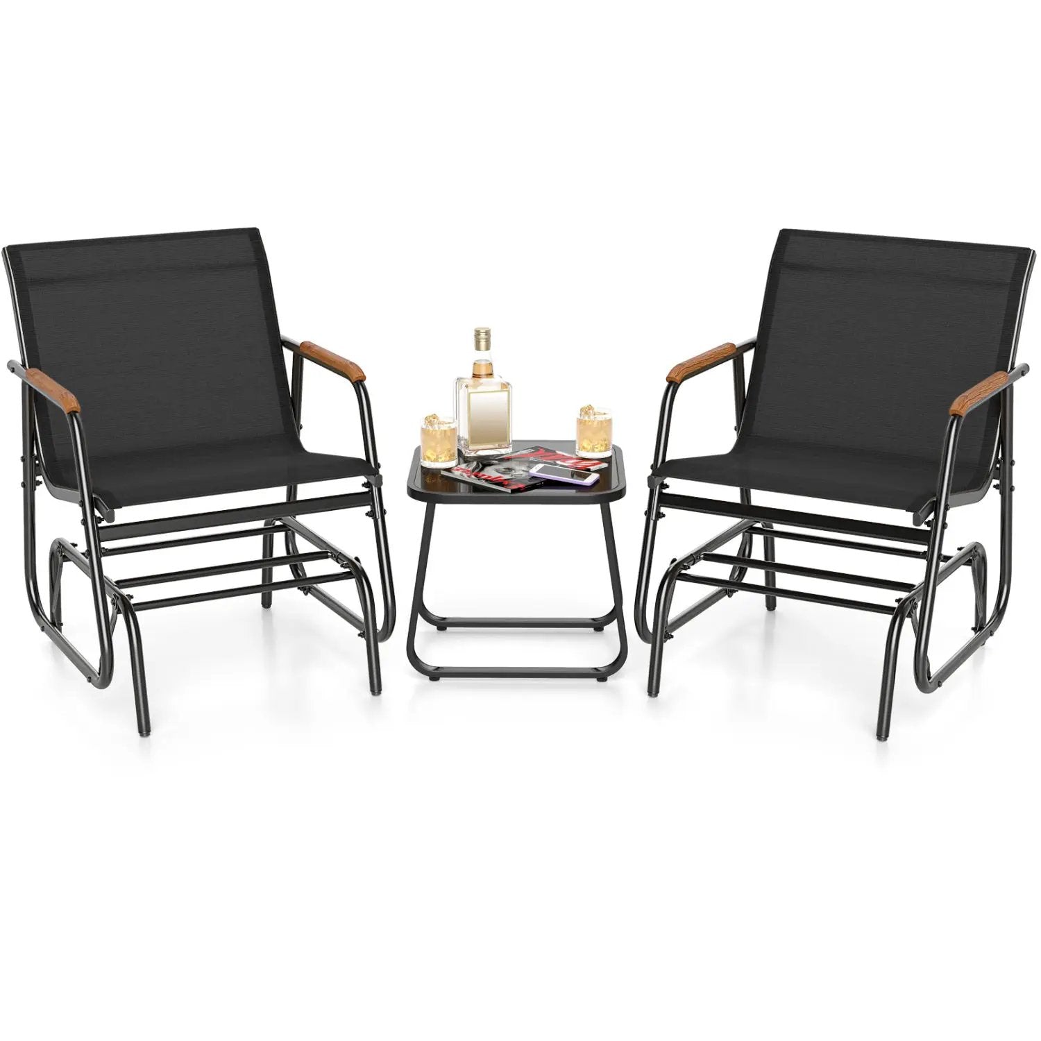 3-Piece Outdoor Glider Bistro Set with Tempered Glass Table by DirectDeals