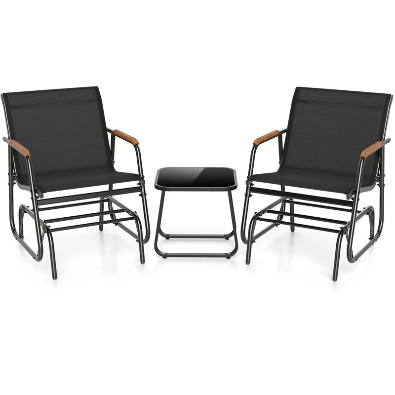 3-Piece Outdoor Glider Bistro Set with Tempered Glass Table by DirectDeals