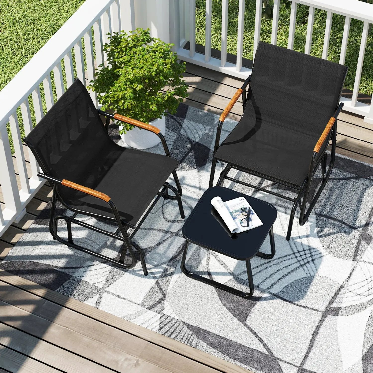 3-Piece Outdoor Glider Bistro Set with Tempered Glass Table by DirectDeals