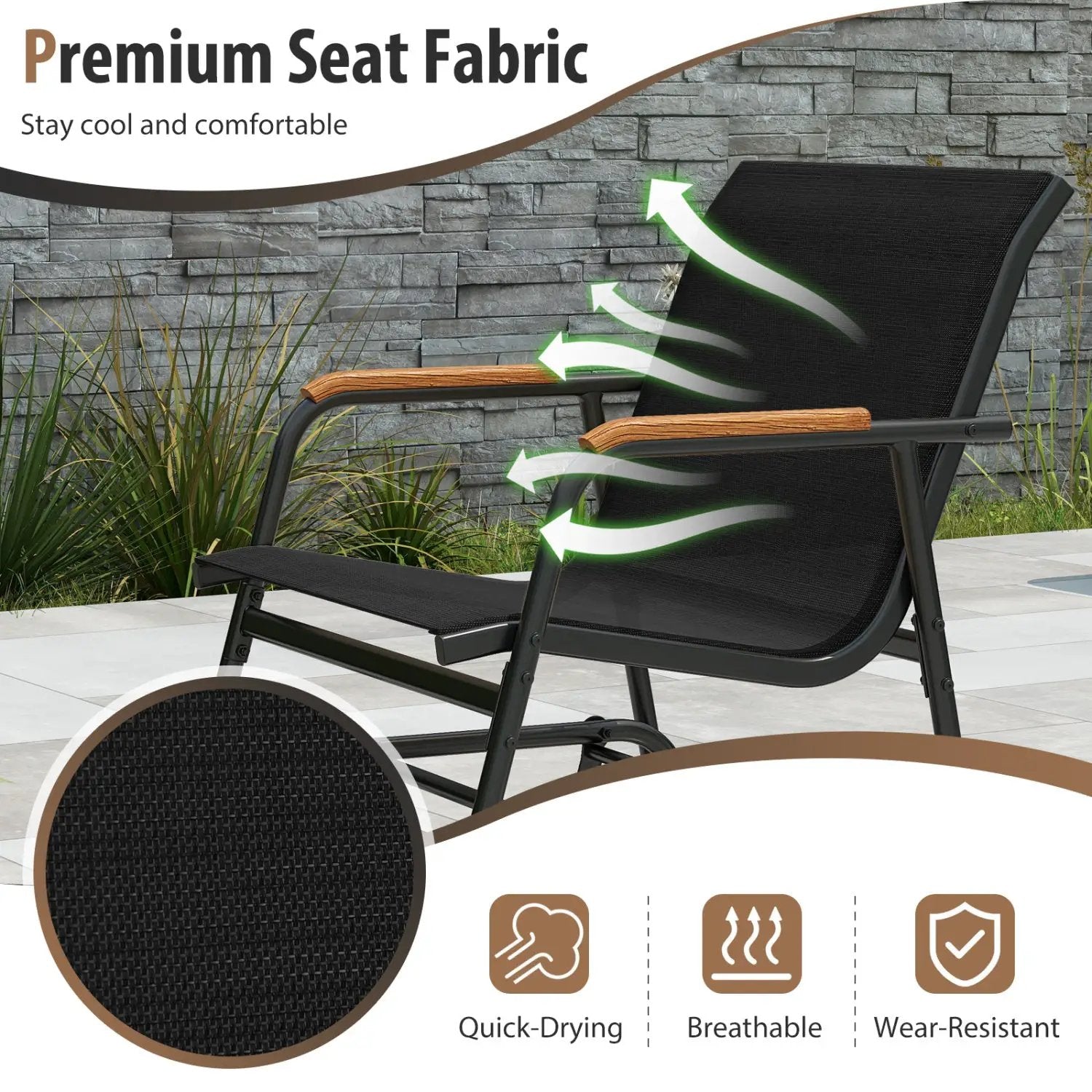 3-Piece Outdoor Glider Bistro Set with Tempered Glass Table by DirectDeals