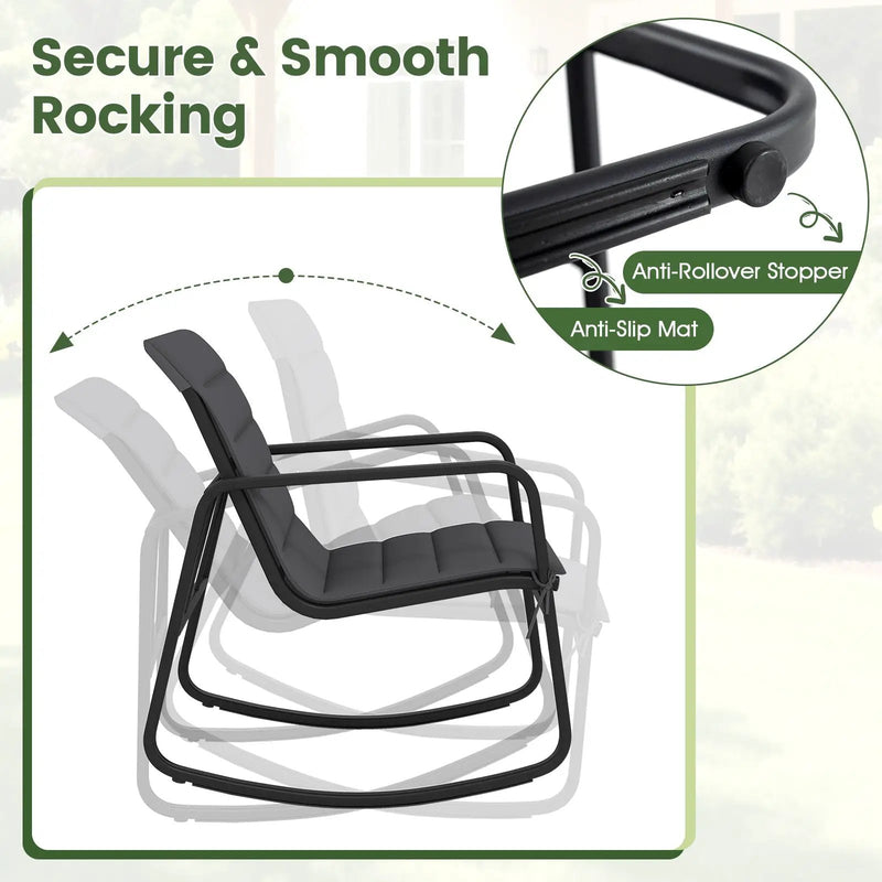 3 Piece Outdoor Rocking Bistro Set Porch Rocker Chairs with Tempered Glass Table-Gray by DirectDeals