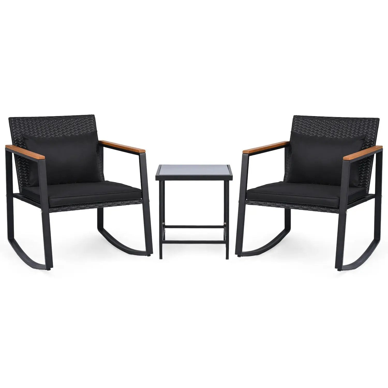 3-Piece Rocking Bistro Set with Cushions & Glass Table by DirectDeals