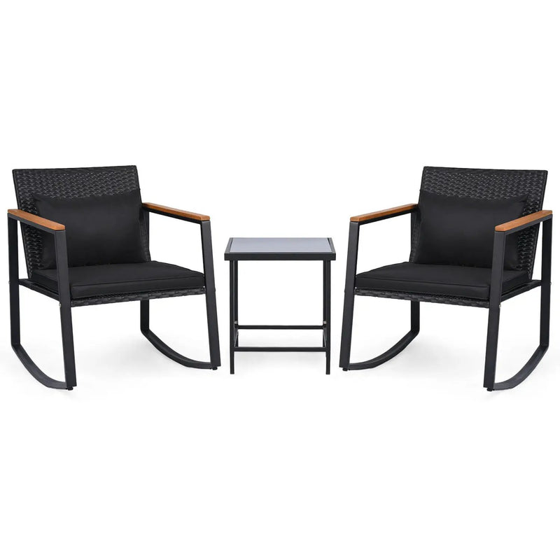 3-Piece Rocking Bistro Set with Cushions & Glass Table by DirectDeals