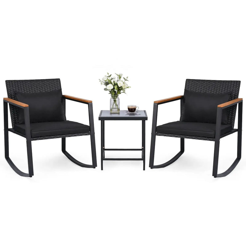 3-Piece Rocking Bistro Set with Cushions & Glass Table by DirectDeals