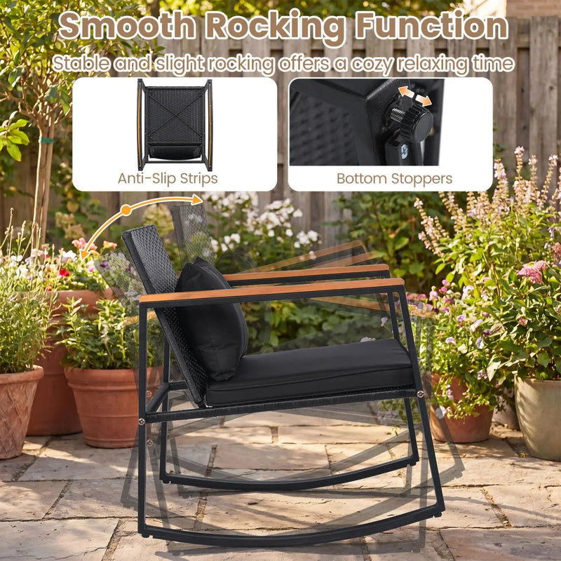 3-Piece Rocking Bistro Set with Cushions & Glass Table by DirectDeals