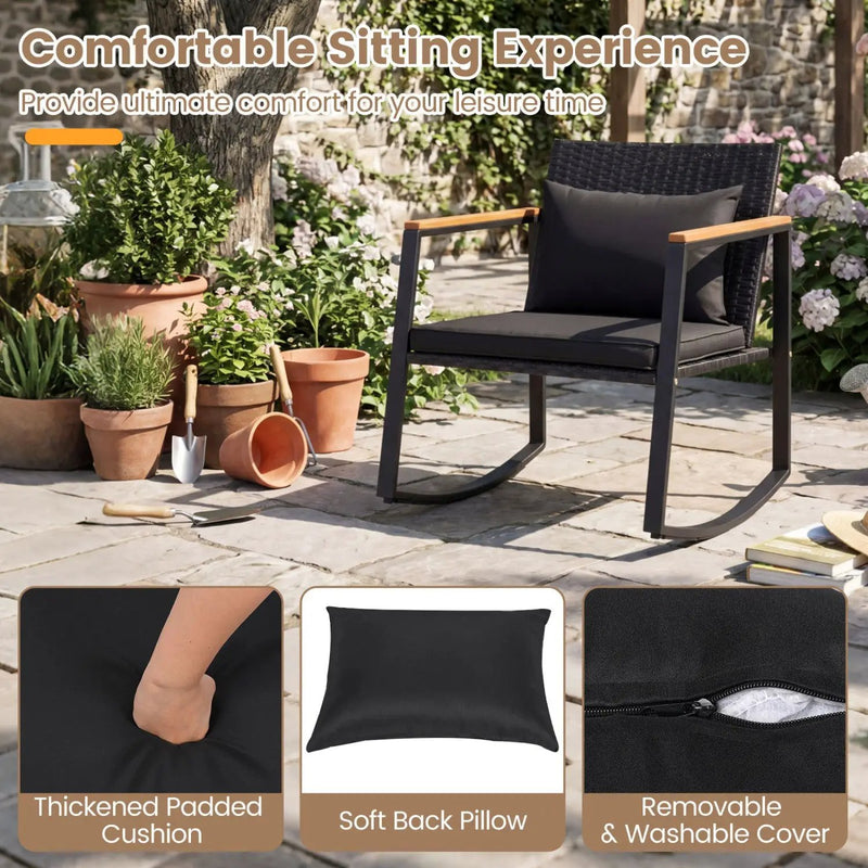 3-Piece Rocking Bistro Set with Cushions & Glass Table by DirectDeals