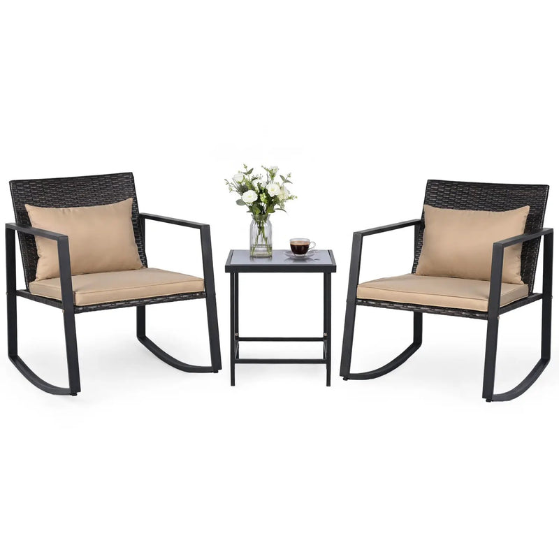 3-Piece Rocking Bistro Set with Cushions & Glass Table by DirectDeals