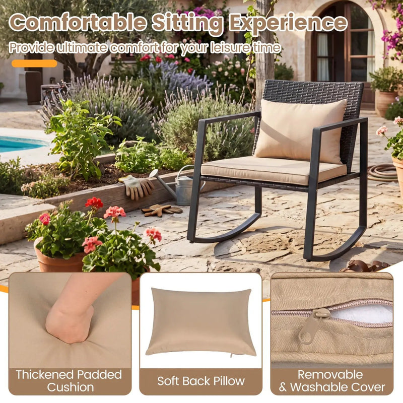 3-Piece Rocking Bistro Set with Cushions & Glass Table by DirectDeals
