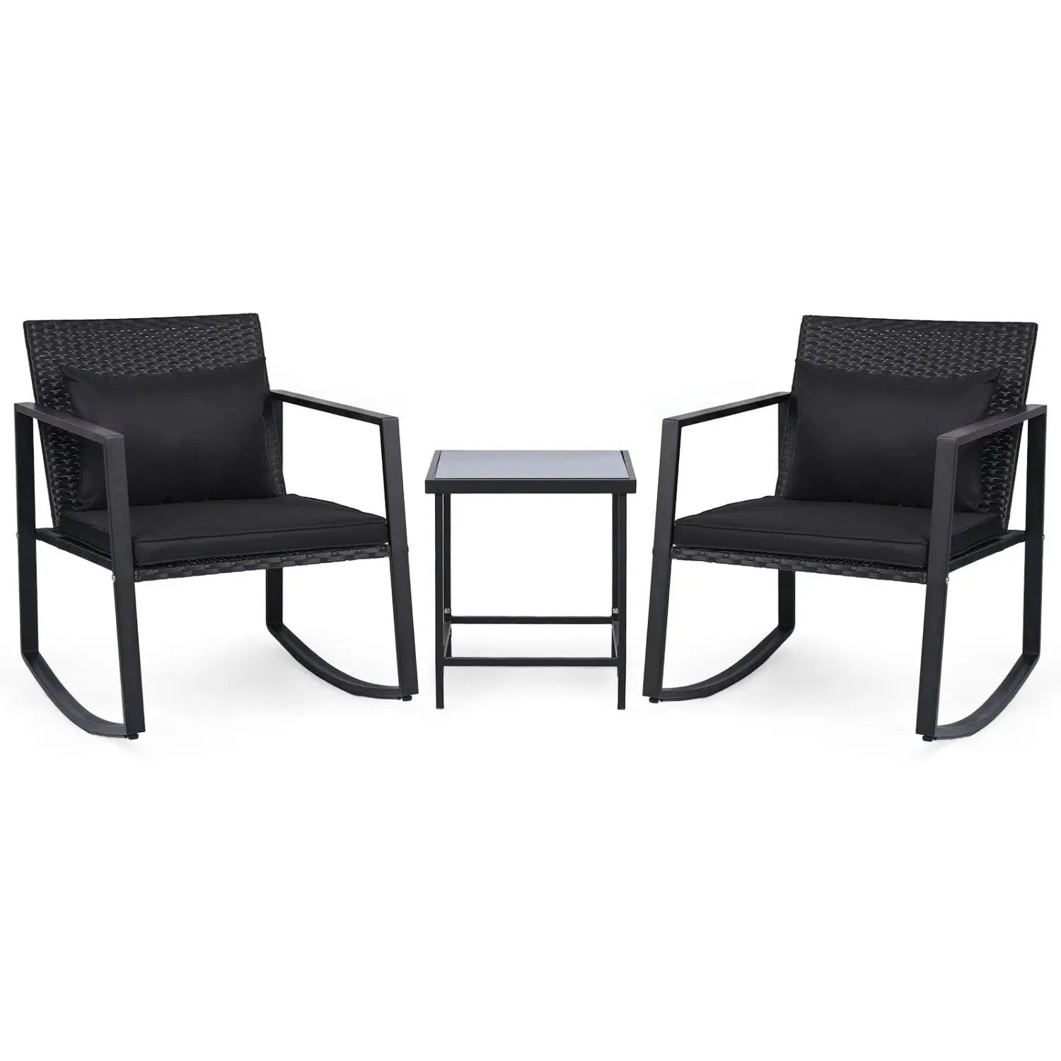 3-Piece Rocking Bistro Set with Cushions & Glass Table by DirectDeals
