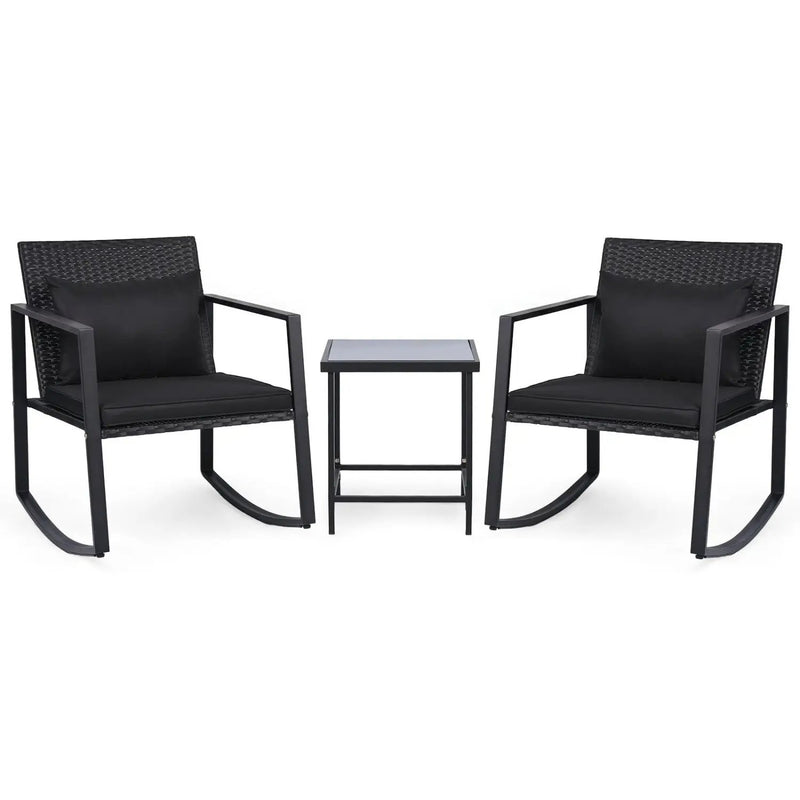 3-Piece Rocking Bistro Set with Cushions & Glass Table by DirectDeals