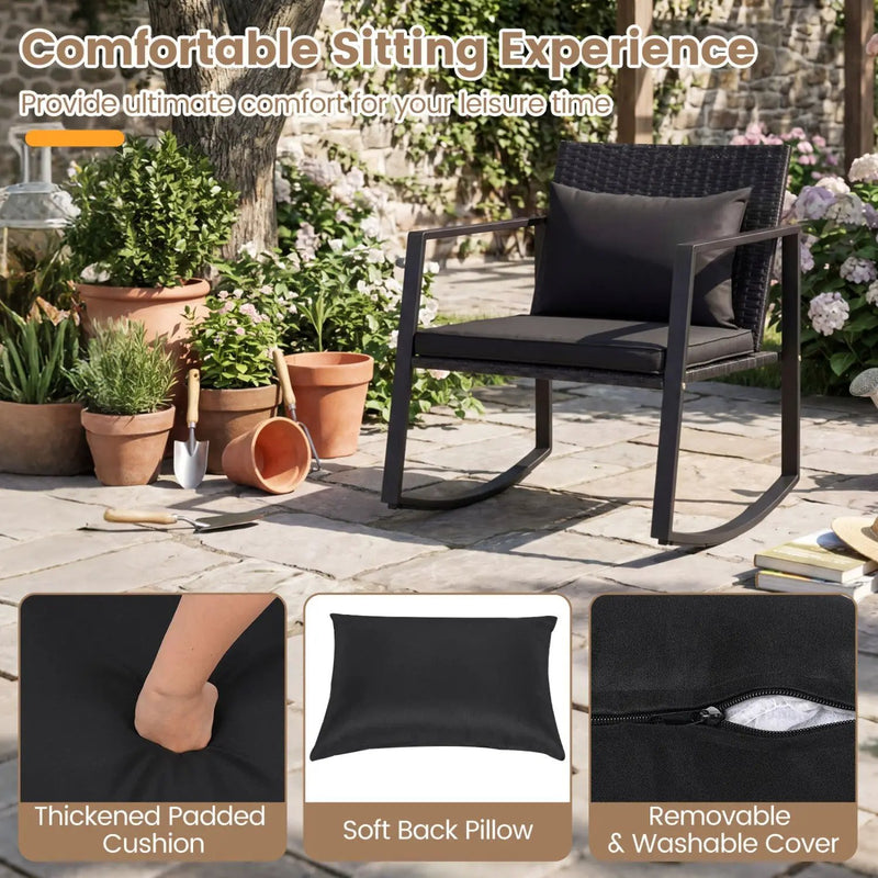 3-Piece Rocking Bistro Set with Cushions & Glass Table by DirectDeals