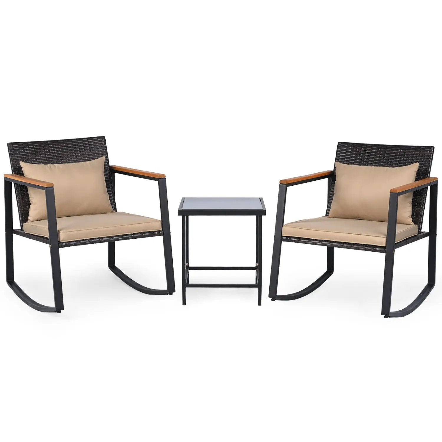 3-Piece Rocking Bistro Set with Cushions & Glass Table by DirectDeals