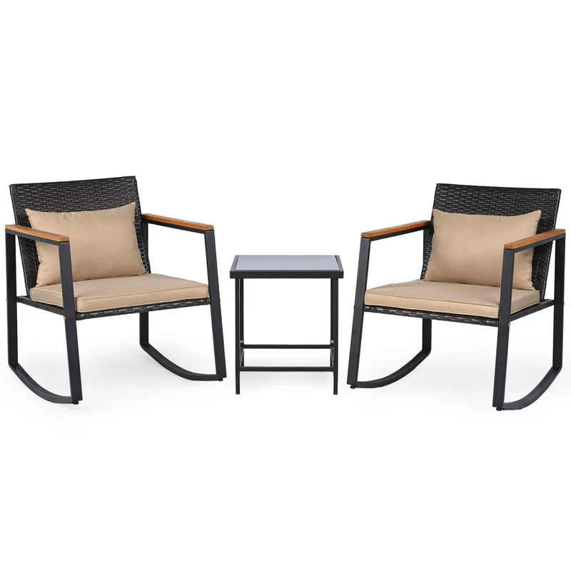 3-Piece Rocking Bistro Set with Cushions & Glass Table by DirectDeals