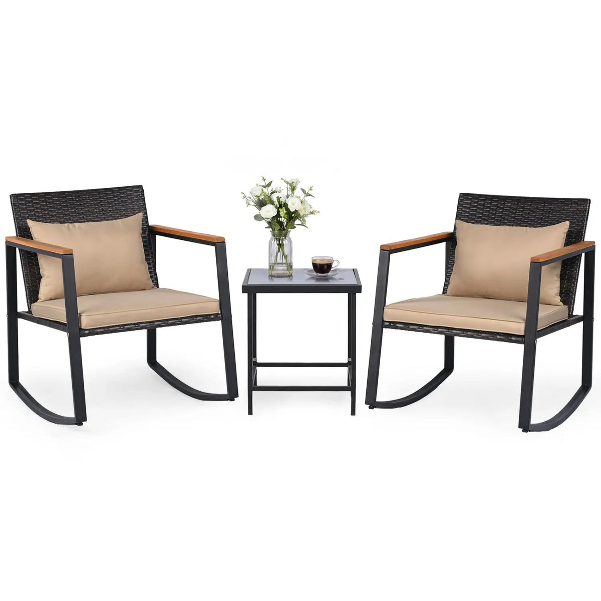 3-Piece Rocking Bistro Set with Cushions & Glass Table, photo 28 of 32