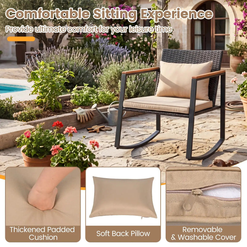 3-Piece Rocking Bistro Set with Cushions & Glass Table by DirectDeals