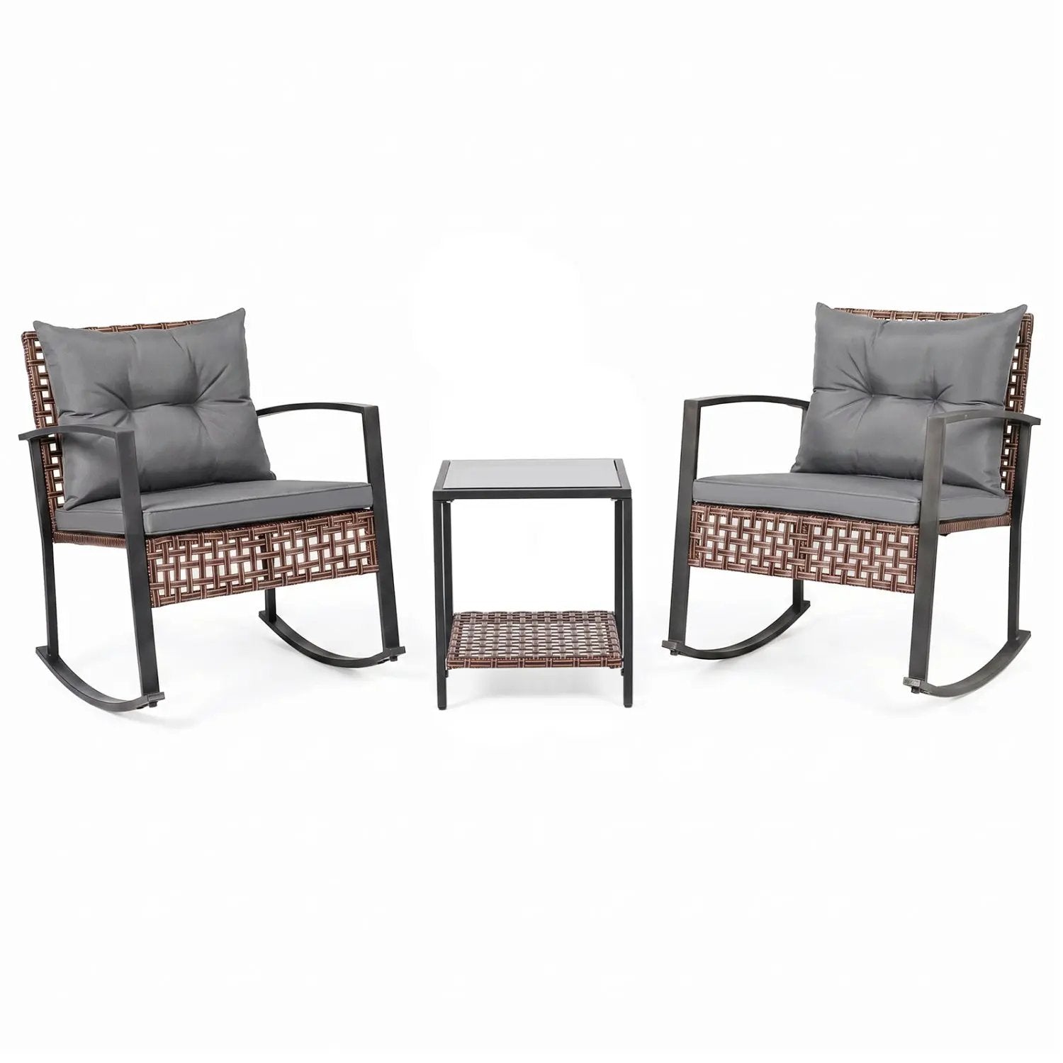 3-Piece Rocking Chair Patio Set with Glass Coffee Table by DirectDeals