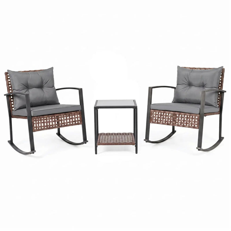 3-Piece Rocking Chair Patio Set with Glass Coffee Table by DirectDeals