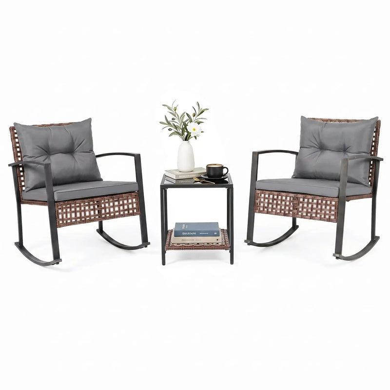 3-Piece Rocking Chair Patio Set with Glass Coffee Table by DirectDeals