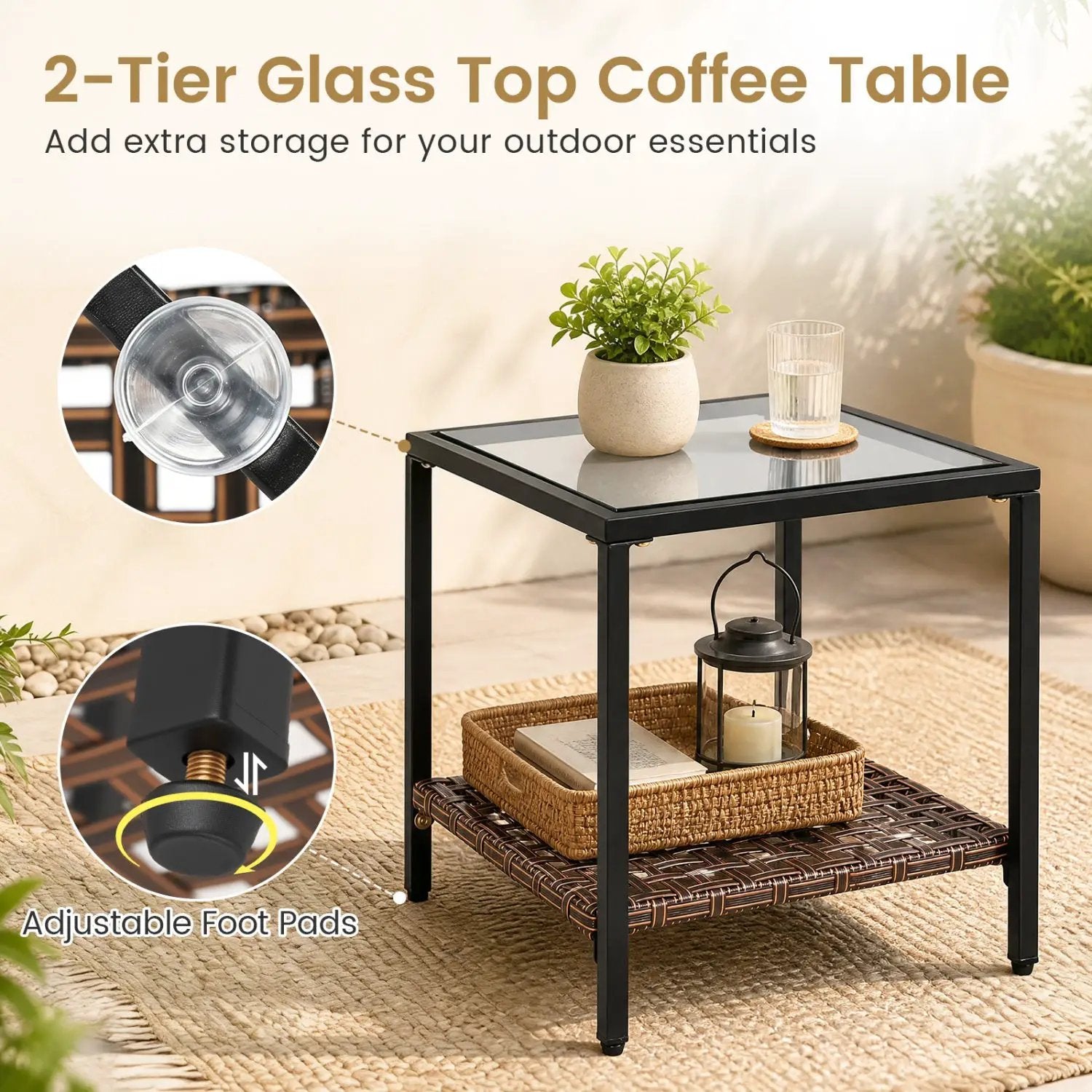 3-Piece Rocking Chair Patio Set with Glass Coffee Table by DirectDeals