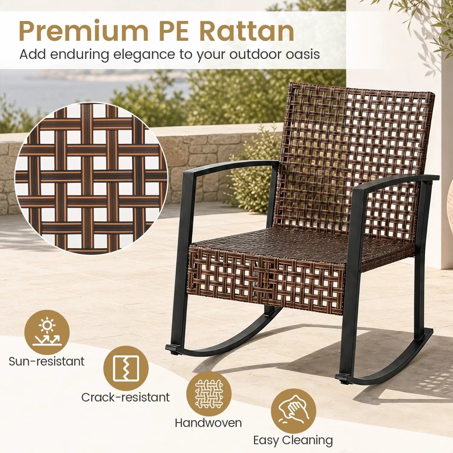 3-Piece Rocking Chair Patio Set with Glass Coffee Table by DirectDeals